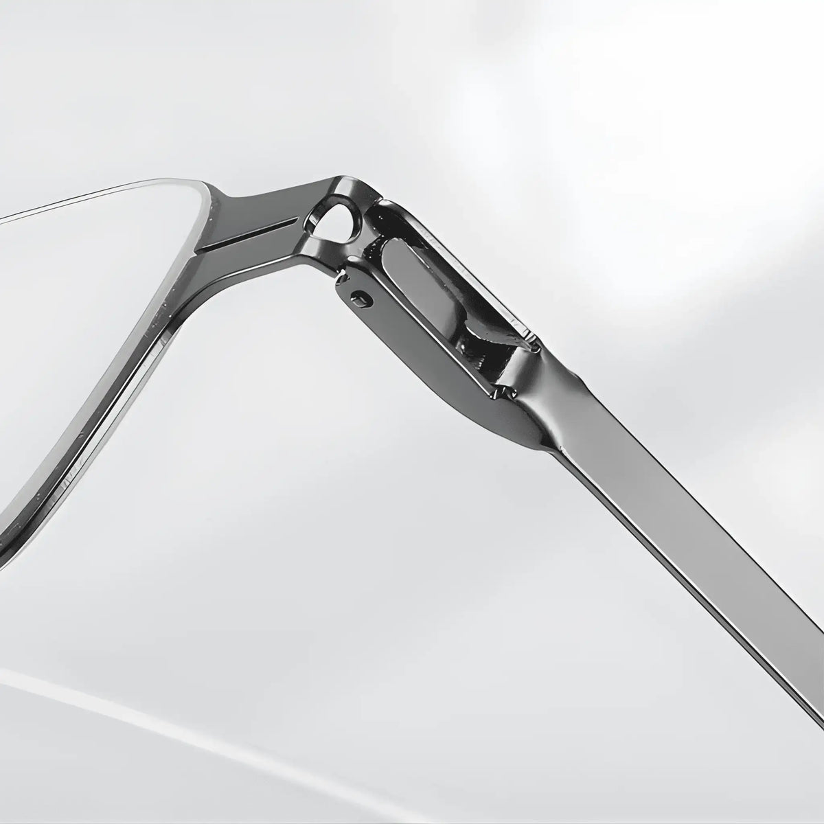 Detalle de la bisagra de plegado de las gafas de lectura BRINTOS INOX SERIES